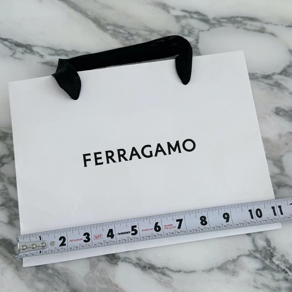Ferragamo White Paper Shopping Bag Black Ribbon Handles Small Gift Bag